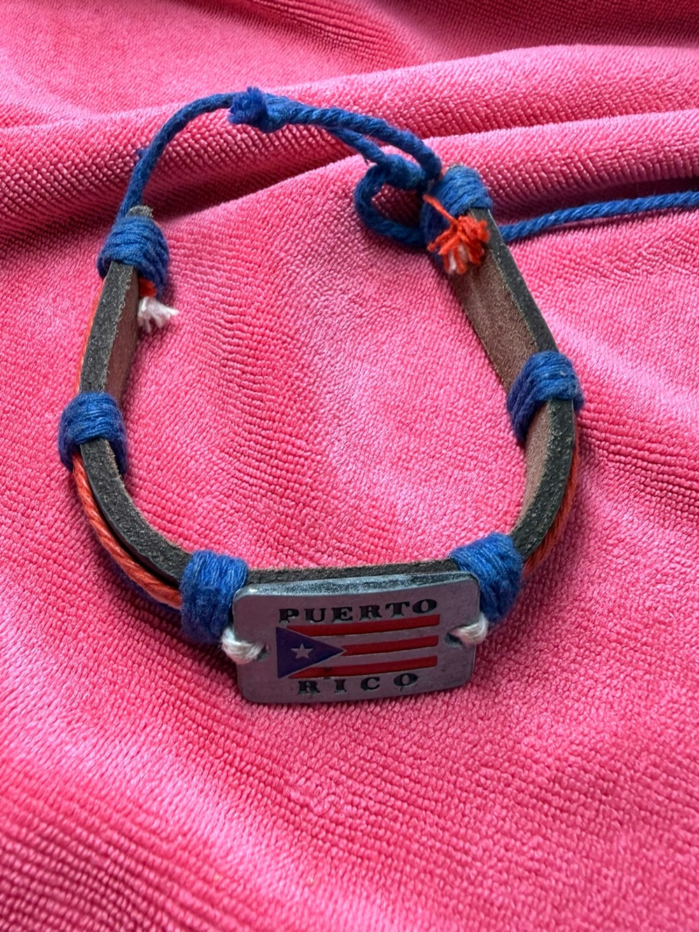 Puerto Rico Leather and Cord Bracelet with Puerto Rico Flag